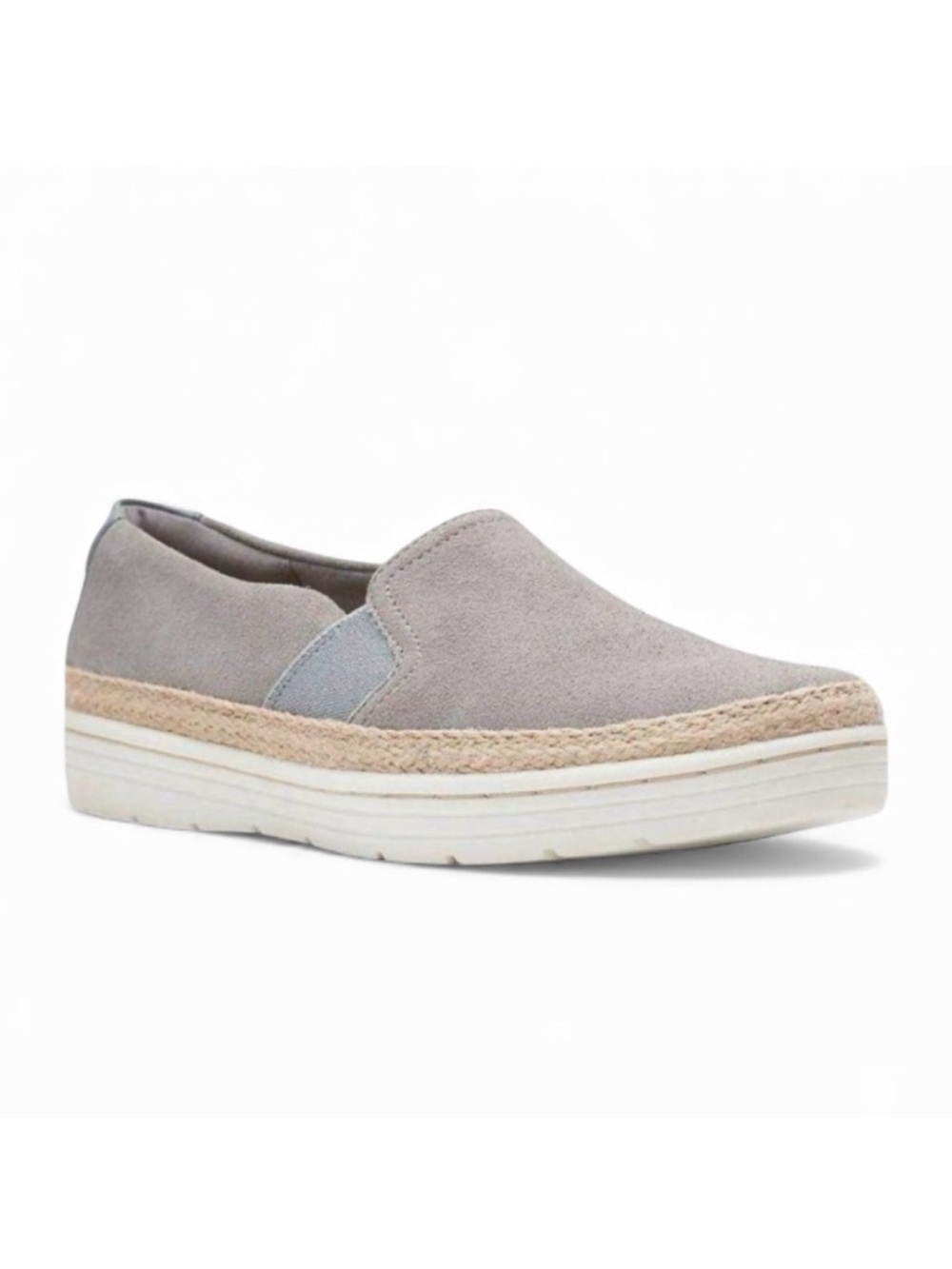 Clarks Marie Sail Slip-on Shoe in Gray Suede w/ Jute-rope Welt Size 9